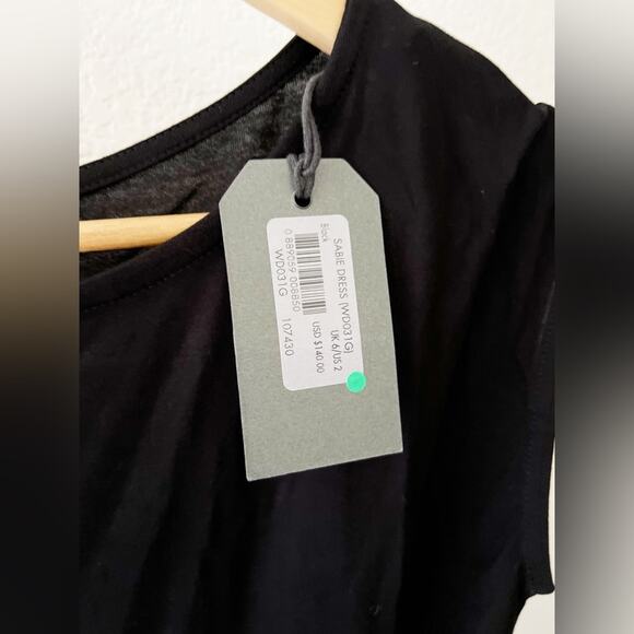 All Saints Sabie Wo Black Draped Viscose Cap Sleeve Mini Dress Size 2 - Picture 3 of 8